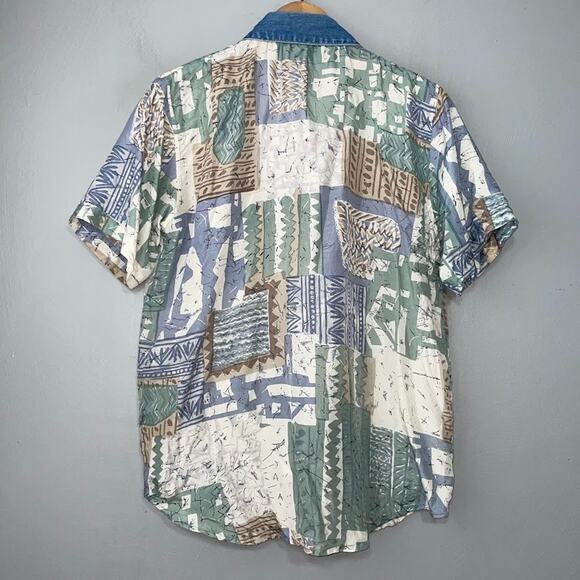 Vintage GX Size Small Silk Denim Button Up Shirt Country Western 80s Cowgirl - Picture 8 of 10